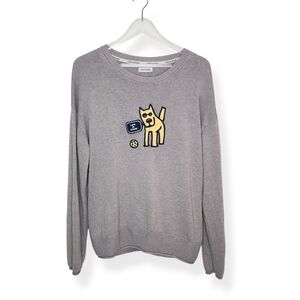 Life is Good Gray Knit Embroided Dog with Ball Pullover Sweater Women's Size XL